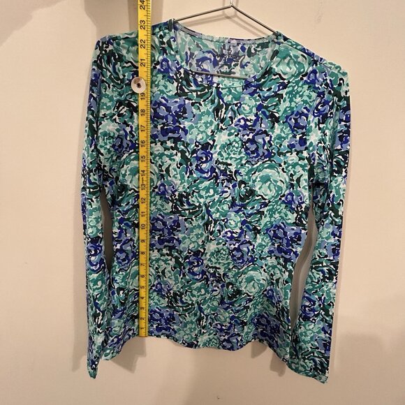 Lands' End Women's LS Rash Guard Swim Tee XS Deep Sea Avery Waves Preowned - Picture 7 of 9